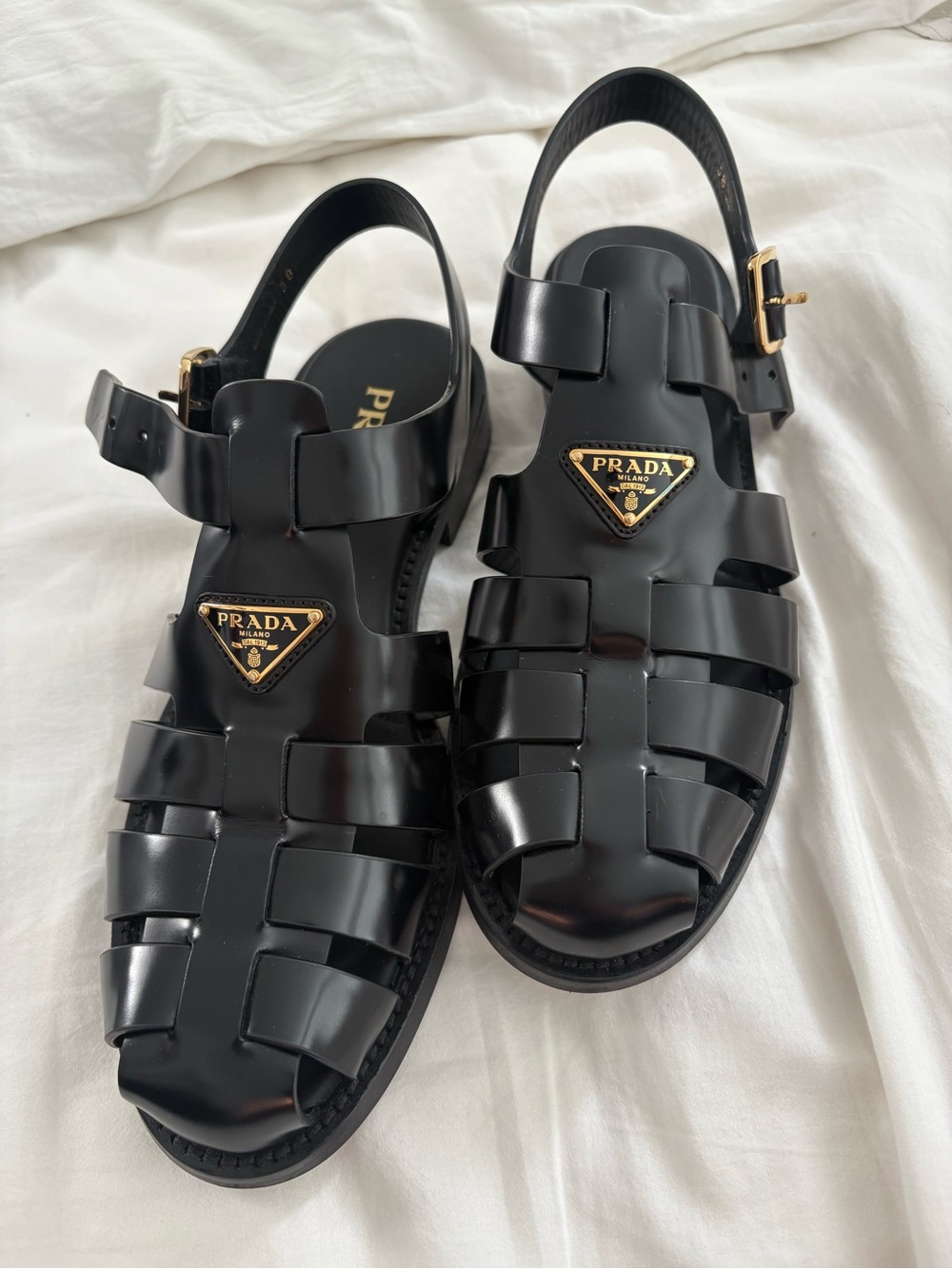 Prada Black Leather Fisherman Sandals